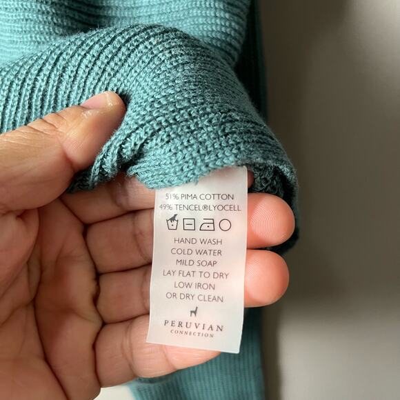 Peruvian Connection Sz Medium Boat‎ Neck Ribbed Crewneck Sweater Teal Women's - Picture 6 of 7